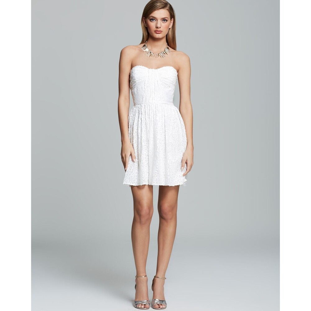 New NWT $385 Womens 2 Jill Jill Stuart White Floral Flower Sequin Dress Beautifu
